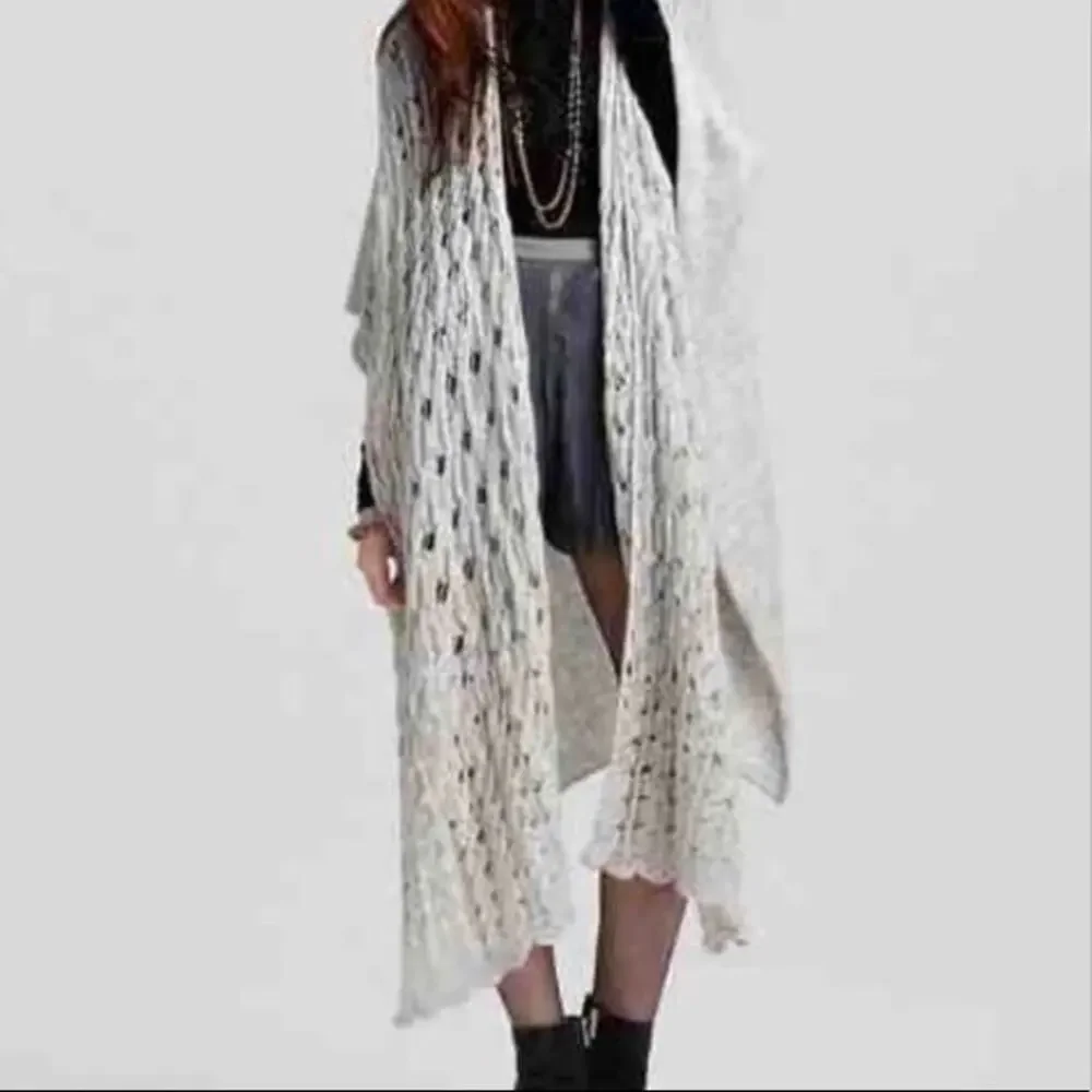 FREE PEOPLE Womens Cable Knit Poncho Cardigan Sweater Shawl in Grey XS/S